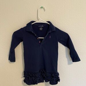 Ralph Lauren Navy Long-Sleeve Polo Dress with Ruffle Hem